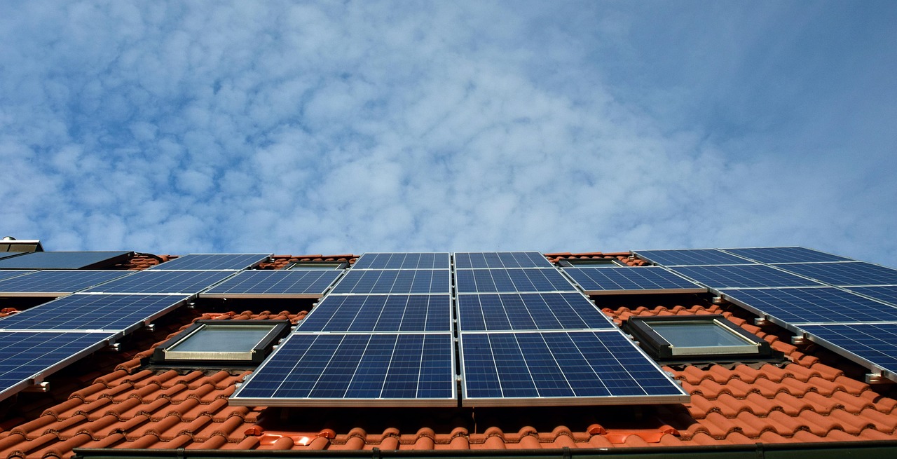 solar system, nature, roof, power generation, solar power, solar cells, energy, electricity, house, solar energy, solar panel, energy transition, blue, renewable, housetop, technology, environmentally friendly, electricity generation, heaven, clouds, sun, roof tiles, roof panels