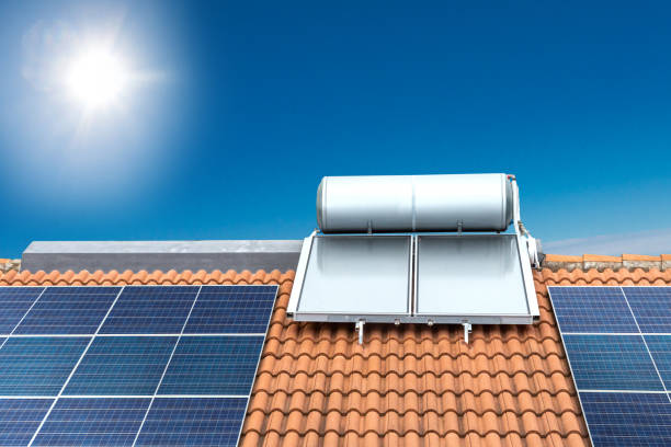 a solar panel used to heat water on a roof